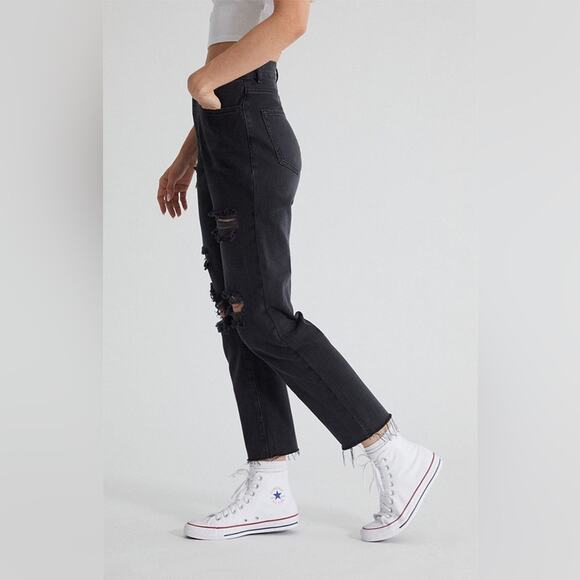 NWT Pacsun Black High Waisted Straight Leg Distressed Jeans Size 24 - Picture 3 of 13